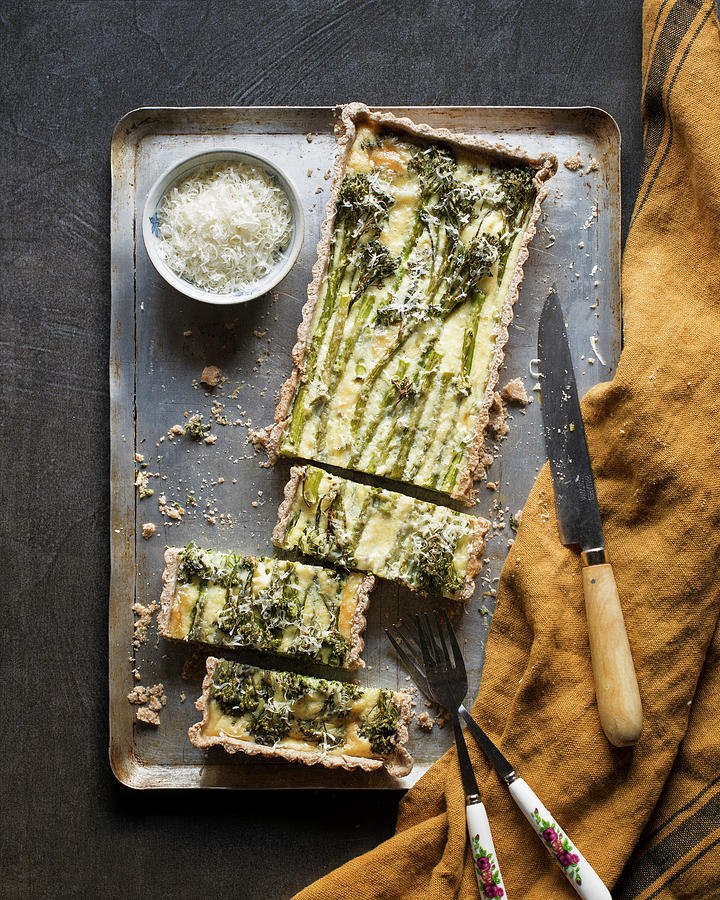 Broccolini And Cheese Quiche On A Baking Tray Photograph by Miriam Garcia
