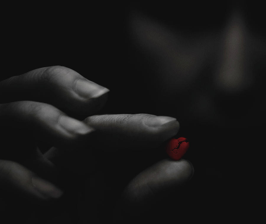 Broken Red Heart In The Moody Girls Hands. Photograph by Aleksandr Sumarokov