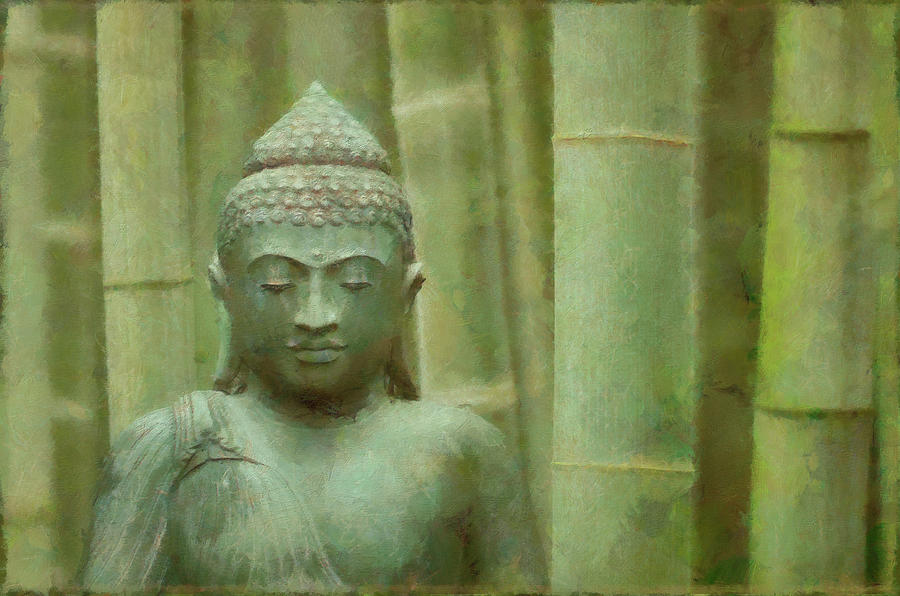 Inspirational Photograph - Bronze Buddha With Bamboo by Cora Niele