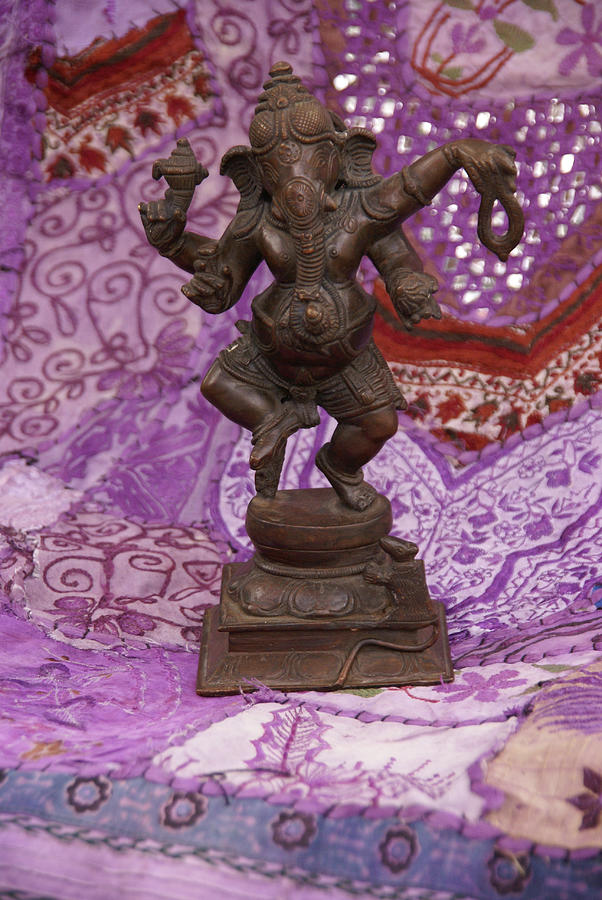 Bronze Ganesha Dancing, On Purple Photograph