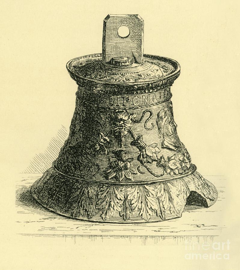 Bronze Hand Bell Drawing by Print Collector