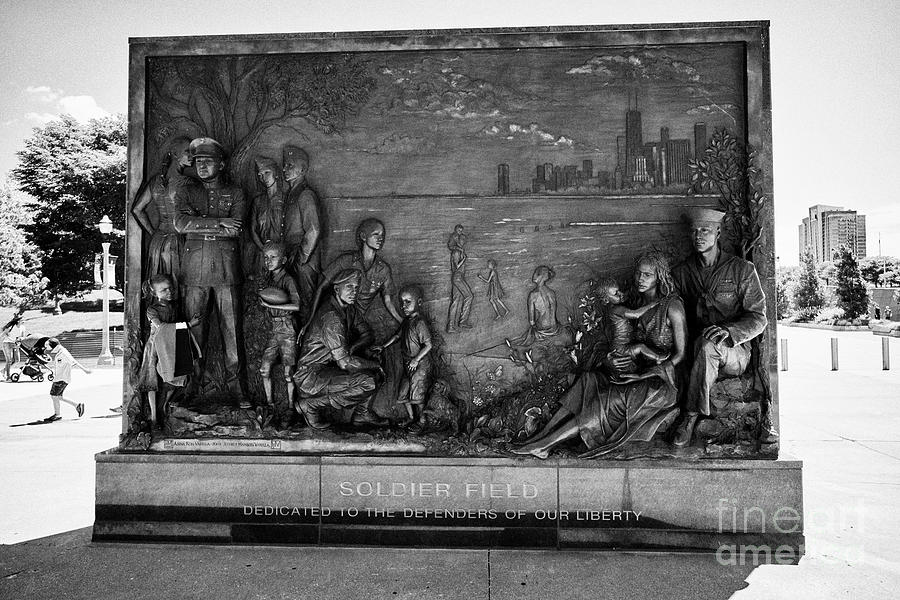Chicago Photograph - Bronze Mural At Soldier Field Chicago Illinois United States Of America by Joe Fox