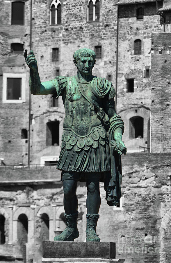 Bronze Statue of Trajan in front of Trajans Market Rome Italy Color Splash Digital Art by Shawn OBrien