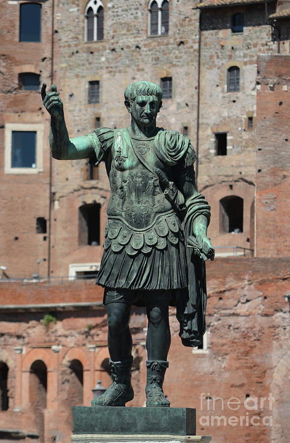 Bronze Statue of Trajan in front of Trajans Market Rome Italy Photograph by Shawn OBrien