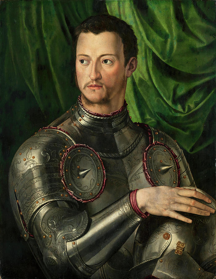 Bronzino -Monticelli 1503 - Florence 1572-. Cosimo de Medici in Armour -ca. 1545-. Oil on panel. ... Painting by Il Bronzino -1503-1572-