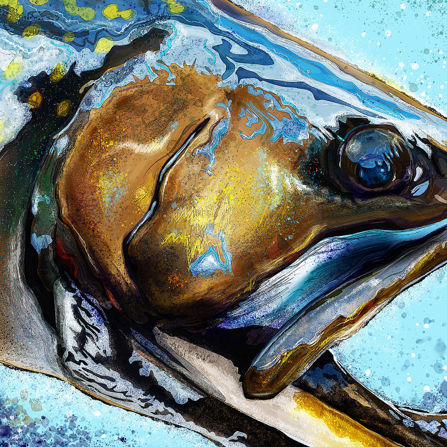 Brook Trout Head Painting Painting by Michael Higgins - Pixels