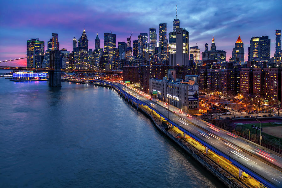 Brooklyn Bridge and Lower Manhattan Skyline Photograph by Susan Candelario