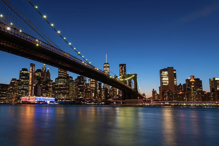 Brooklyn Bridge and Manhattan Lit Up Photograph by Steven Kornfeld ...