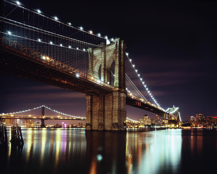 Brooklyn Bridge At Night Photograph by Andrew C Mace