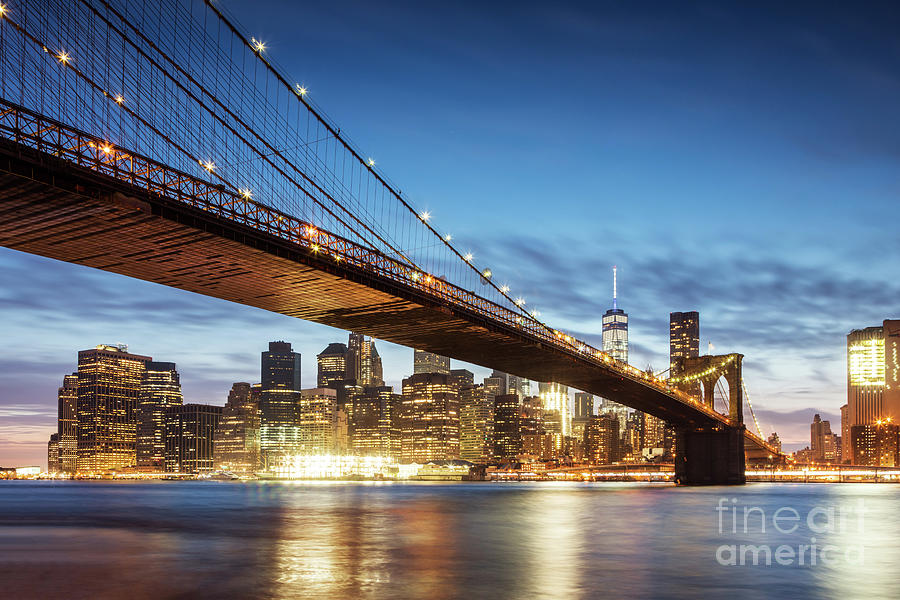 Brooklyn bridge at night, New York, USA Photograph by Matteo Colombo