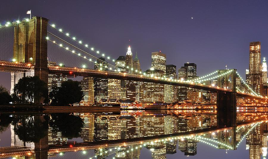 Brooklyn Bridge At Night Photograph by Sean Pavone