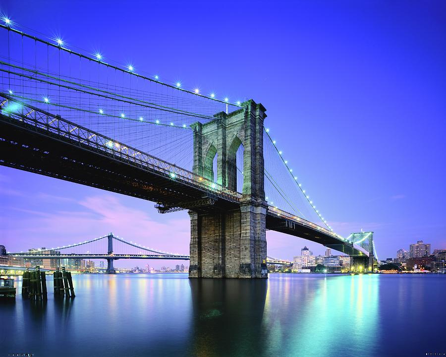 Brooklyn Bridge At Twilight, New York Photograph by Andrew C Mace Brooklyn Bridge At Twilight, New York Photograph by Andrew C Mace