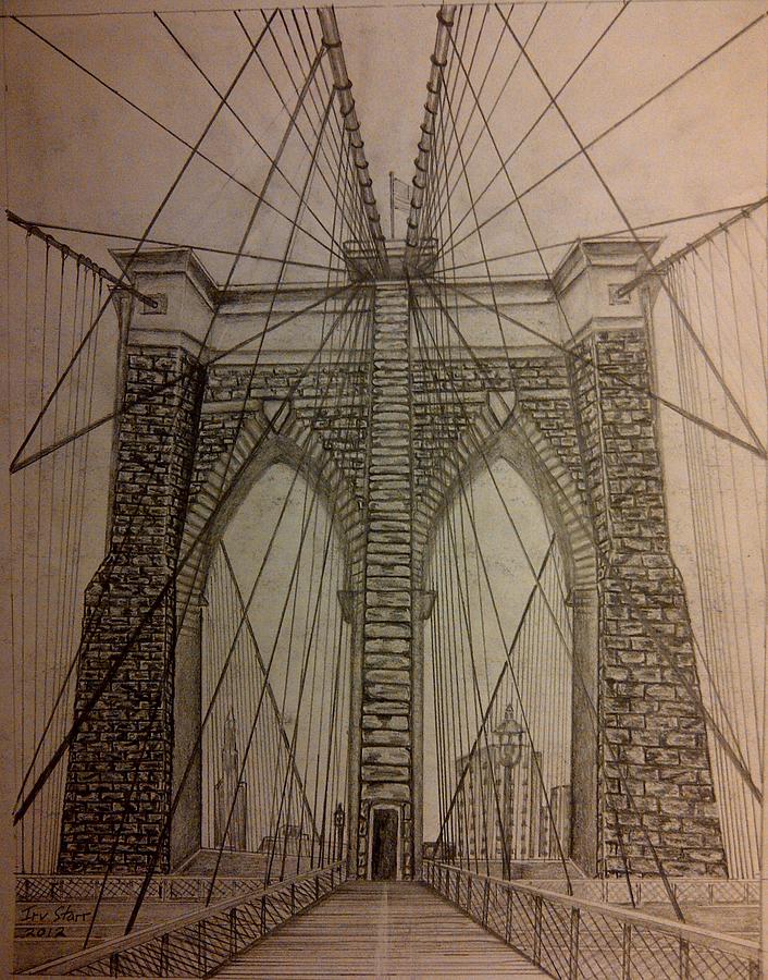 Architecture Drawing - Brooklyn Bridge by Irving Starr