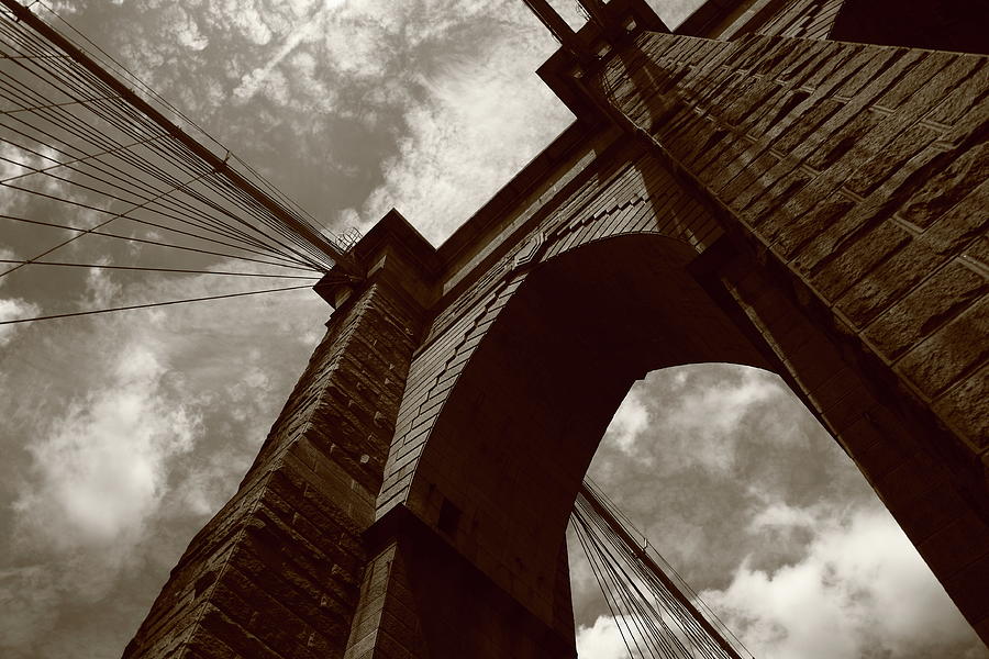 Architecture Photograph - Brooklyn Bridge - New York City 2009 #2 Sepia by Frank Romeo