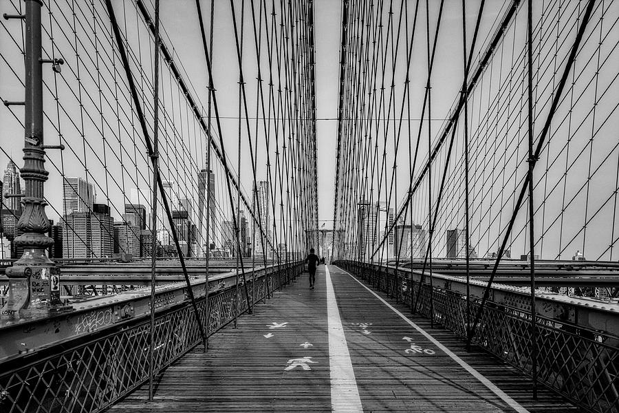 Brooklyn Bridge NYC Skyline BW Photograph by Susan Candelario