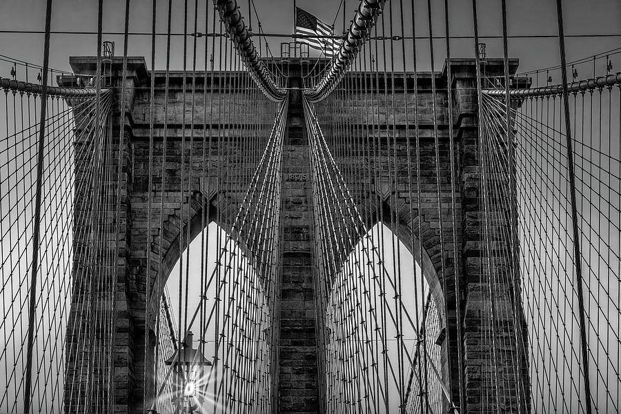 Brooklyn Bridge NYC Sunrise BW Photograph by Susan Candelario