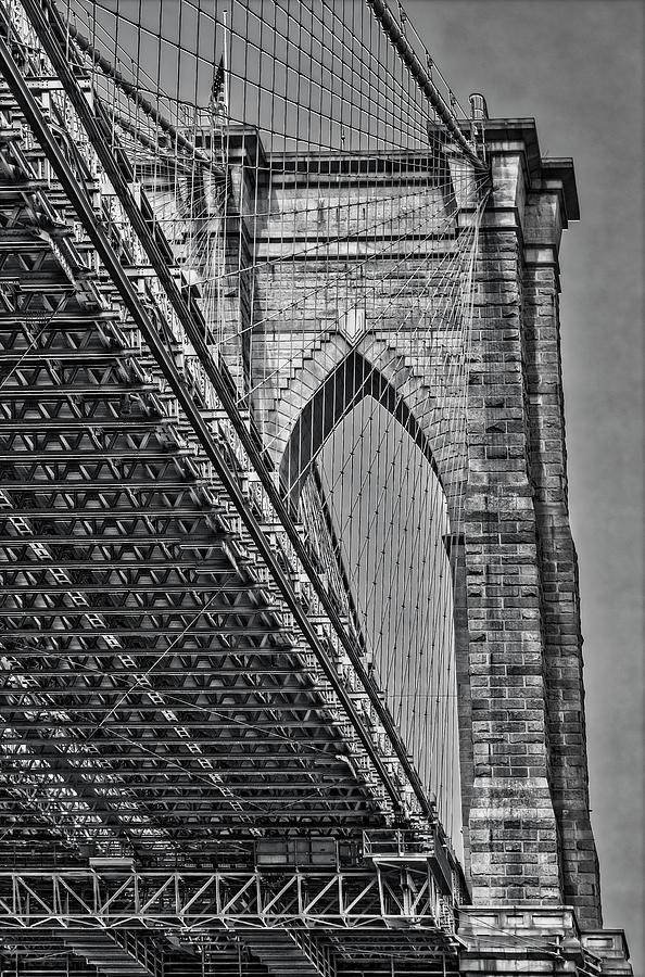 Brooklyn Bridge Over and Under BW Photograph by Susan Candelario