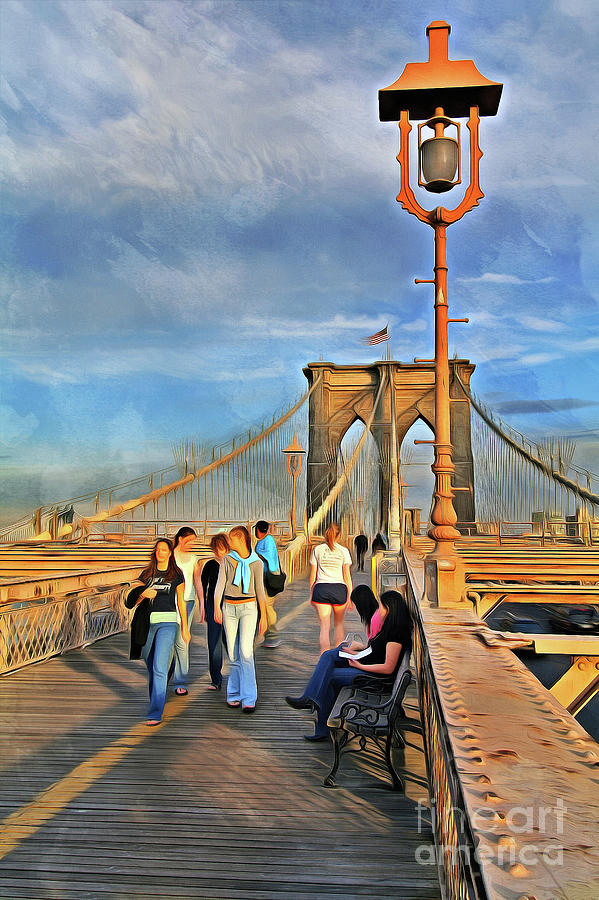 Brooklyn bridge promenade III Painting by George Atsametakis
