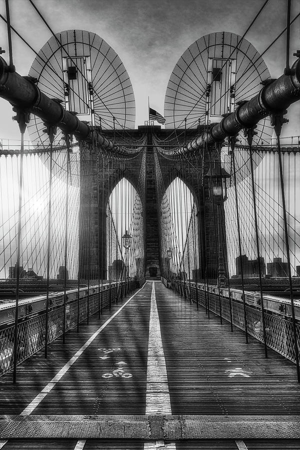 Brooklyn Bridge Sunrise NYC  BW Photograph by Susan Candelario