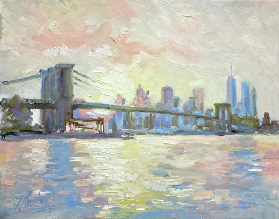 Brooklyn Bridge Sunset, New York Painting by Irek Szelag