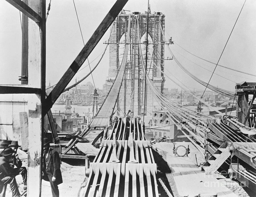 Brooklyn Bridge Under Construction Photograph by Bettmann Fine Art