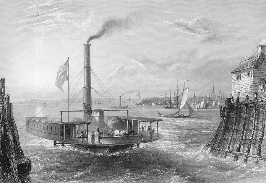 Brooklyn Ferry, 1800s Painting by Granger