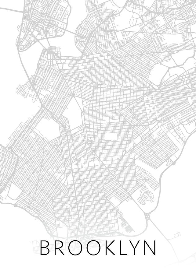 Brooklyn New York City Street Map Minimalist Black And White Series Mixed Media