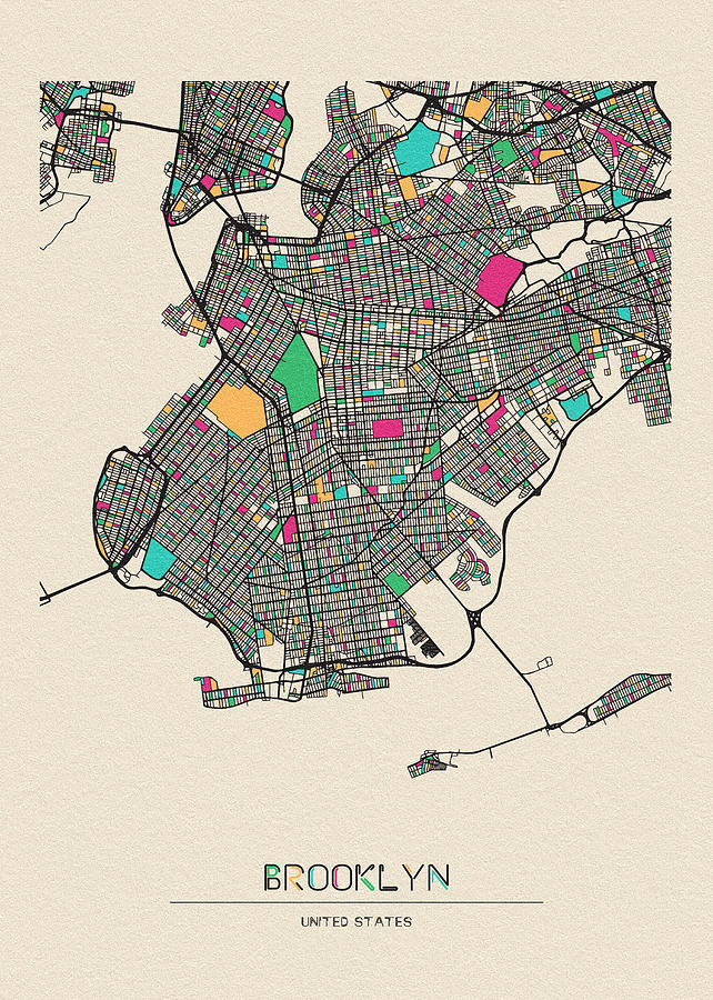Memento Movie Drawing - Brooklyn, United States City Map by Inspirowl Design