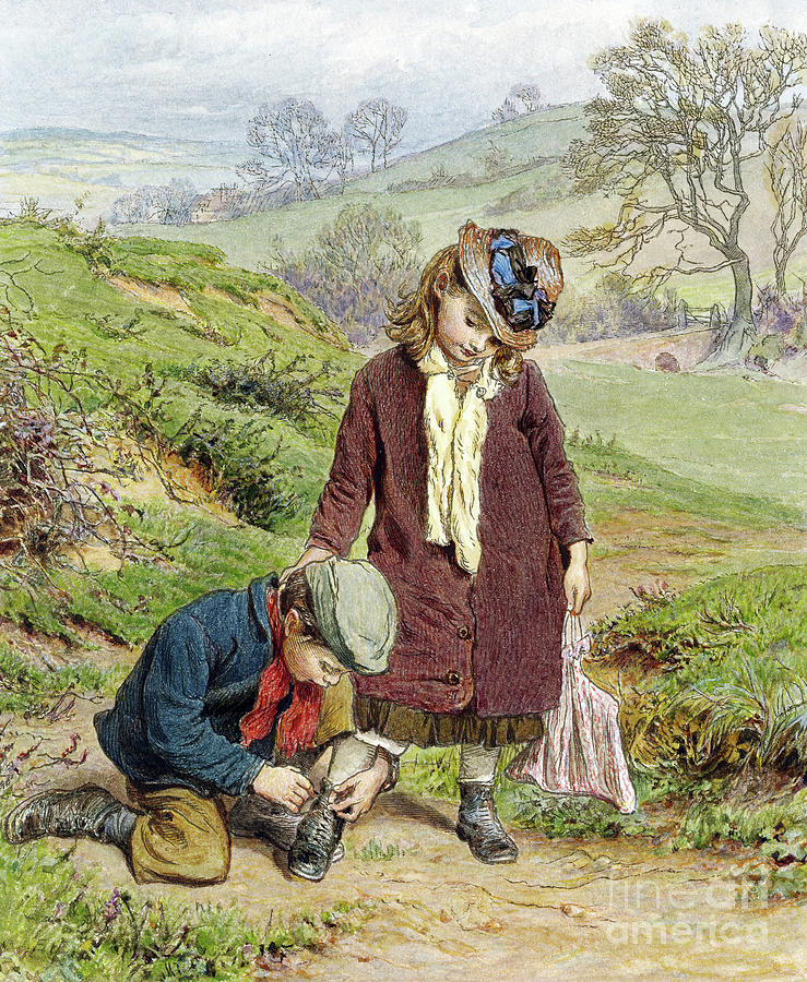 Brother Tying his Sisters Shoe Painting by Robert Barnes