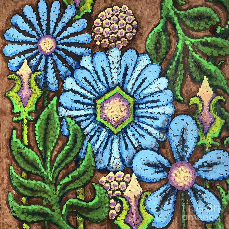 Brown and Blue Floral 1 Painting by Amy E Fraser