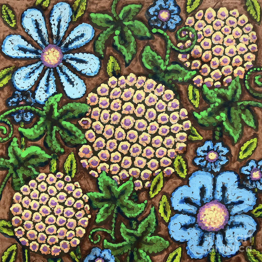 Brown and Blue Floral 3 Painting by Amy E Fraser