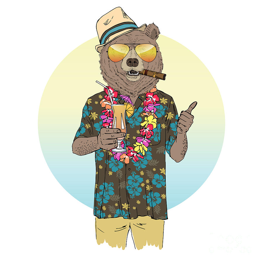 Brown Bear Dressed Up In Aloha Shirt Digital Art by Olga angelloz