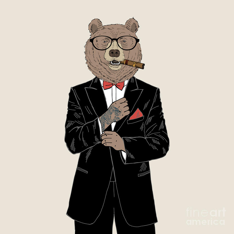 Dress Digital Art - Brown Bear Dressed Up In Tuxedo by Olga angelloz