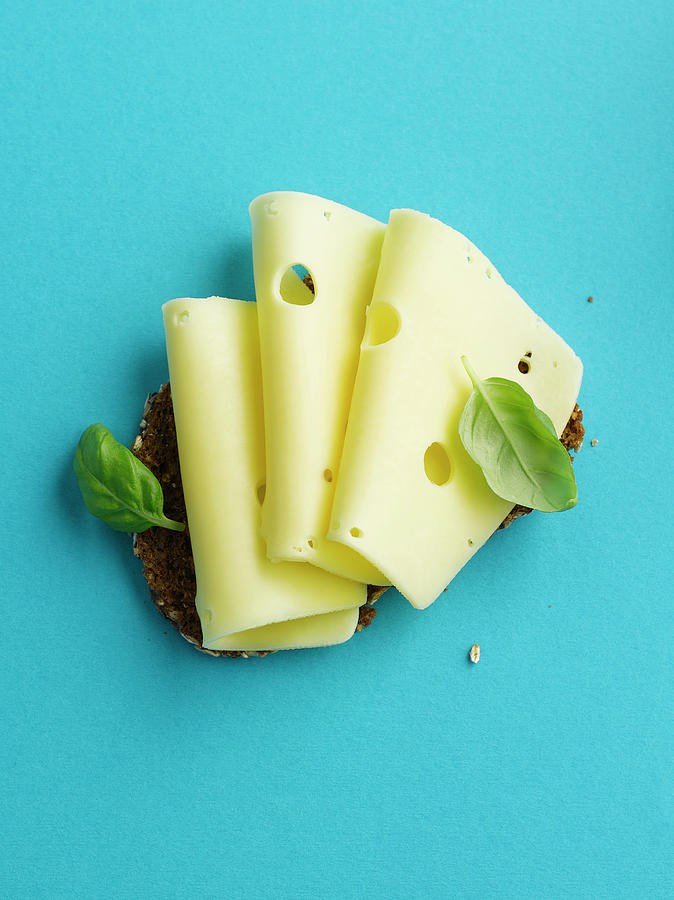 Brown Bread With Cheese And Basil Leaf Photograph by Westend61