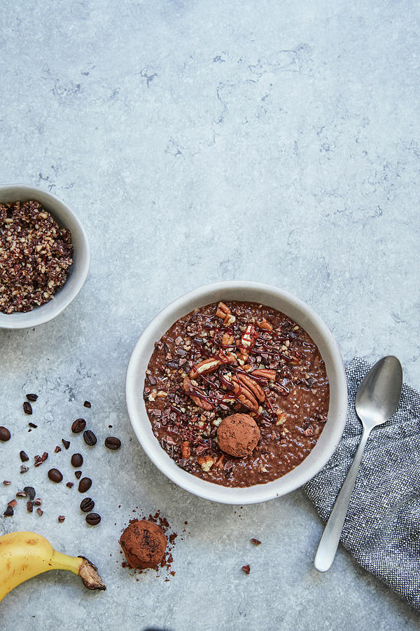 Brown Chia Pudding Bowl With Cocoa And Walnut Crumble Photograph by Brigitte Sporrer / Stockfood Studios