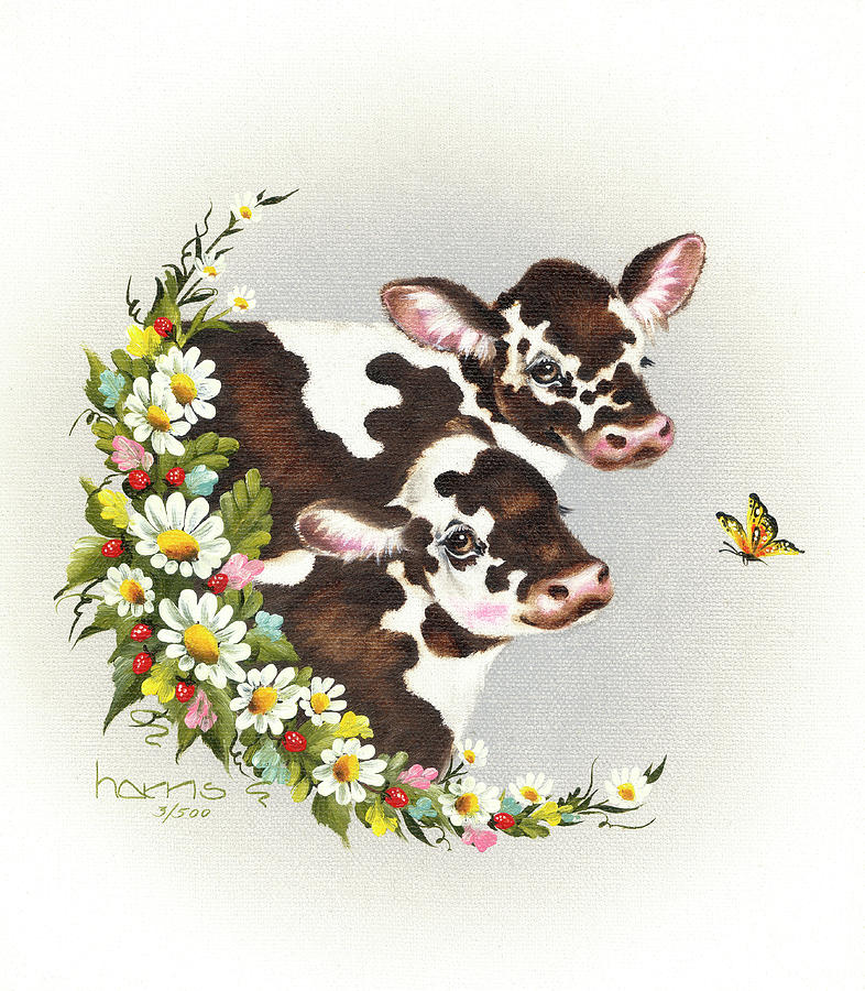 Brown Cows Painting by Peggy Harris