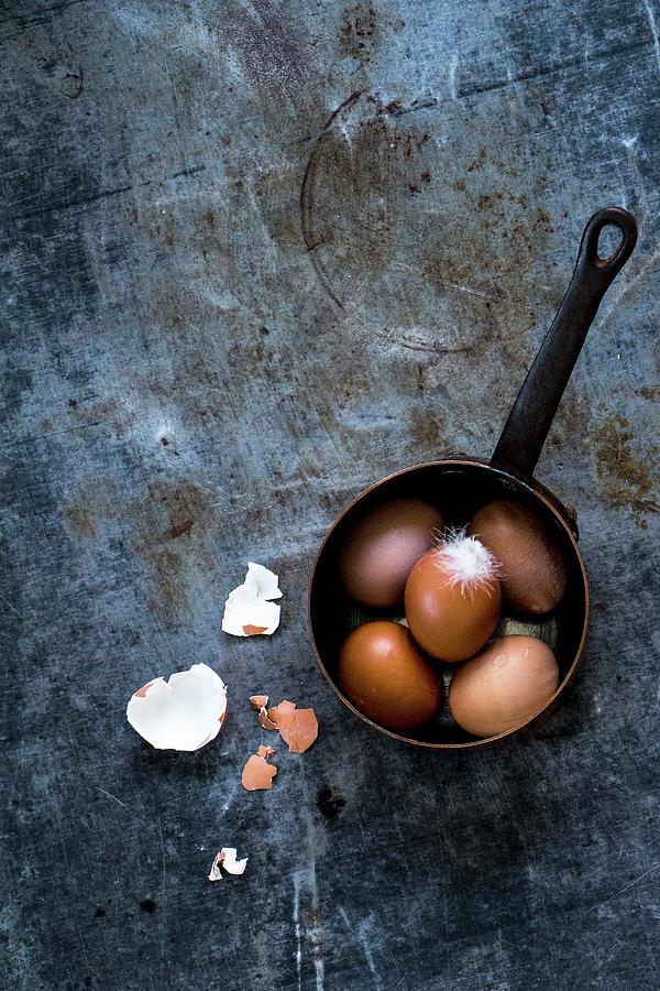 Brown Eggs In A Saucepan Photograph by Dees Kche