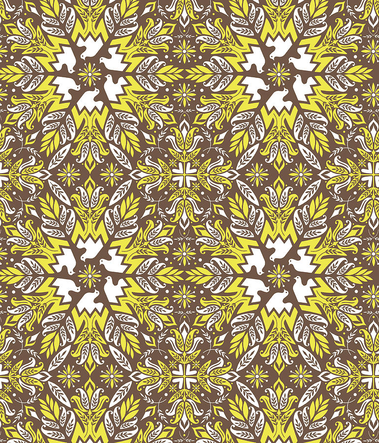 Vintage Drawing - Brown Flower Pattern by CSA Images