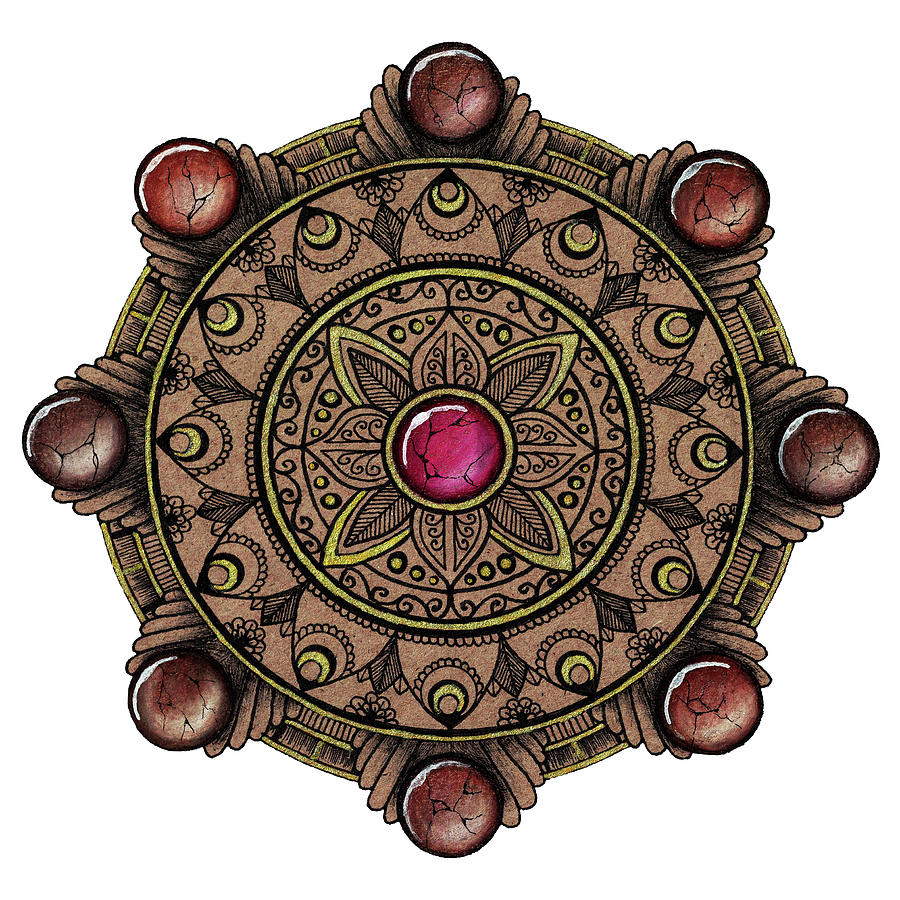 Flower Mixed Media - Brown Gemstones Mandala by Delyth Angharad