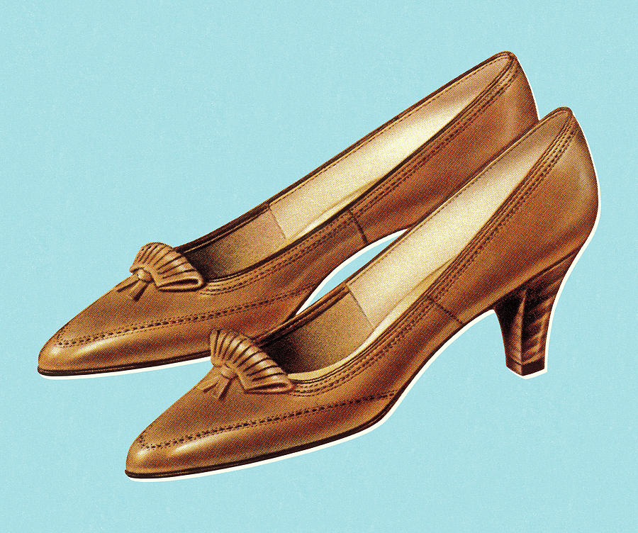 Vintage Drawing - Brown High Heel Shoes by CSA Images