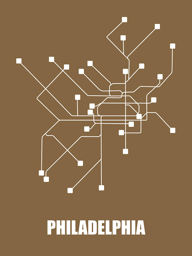 Brown Map of Philadelphia Subway Digital Art by Naxart Studio