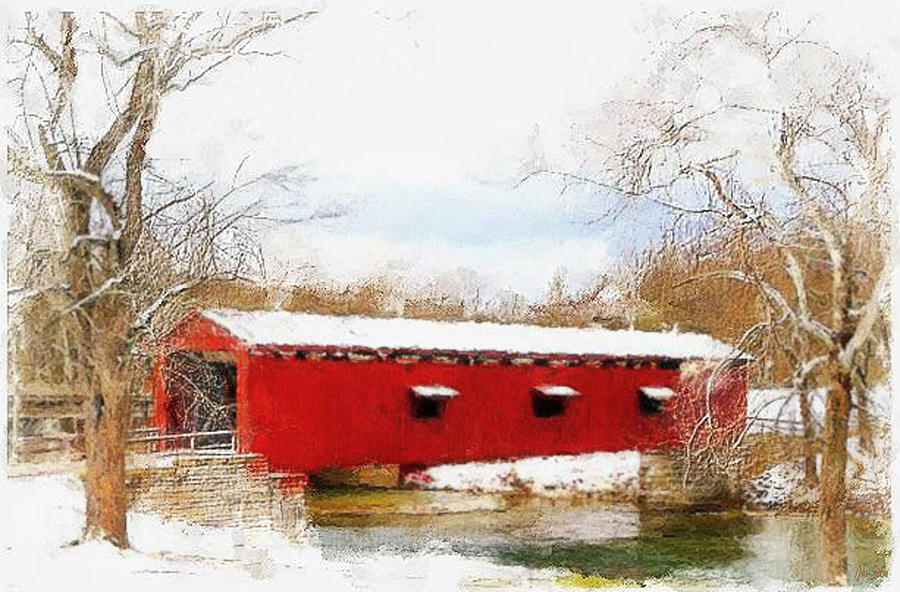 Abstract Mixed Media - Brown Route Covered Bridge Indiana by Jas Stem