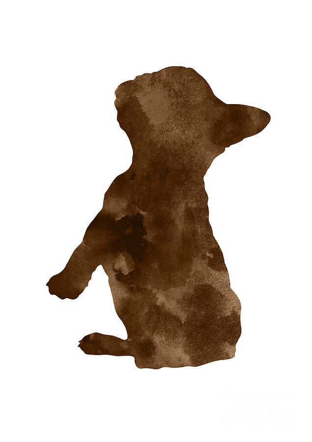 Dog Painting - Brown silhouette of a Frenchie sitting pretty by Joanna Szmerdt