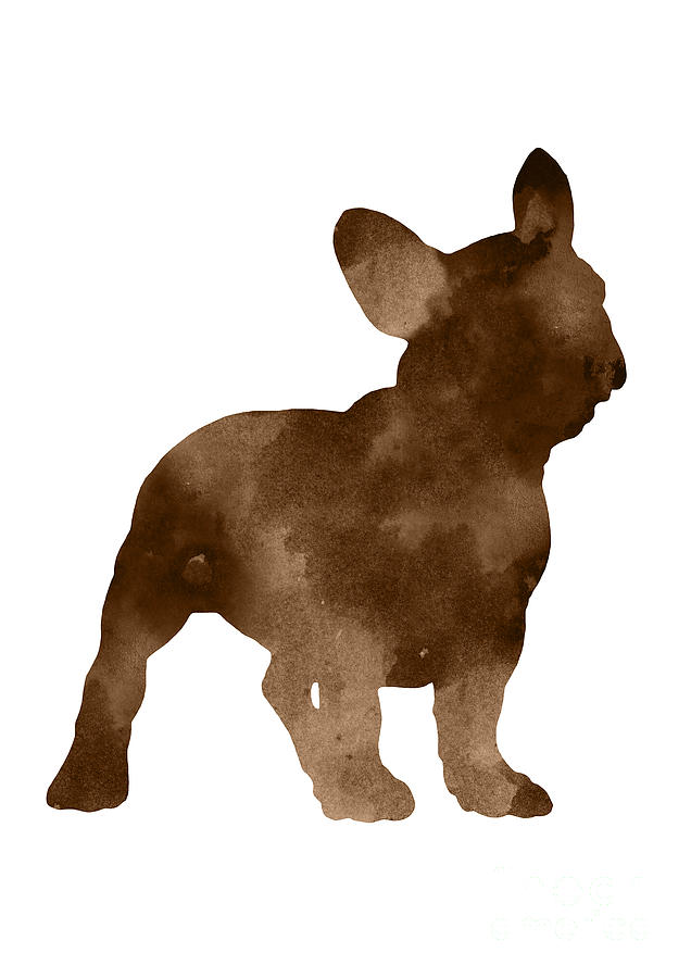 Brown silhouette of a Frenchie standing facing right Painting by Joanna