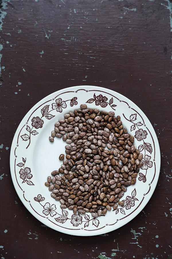 Brown Speckled Pinto Beans On A Ceramic Plate Photograph by Adel Bekefi