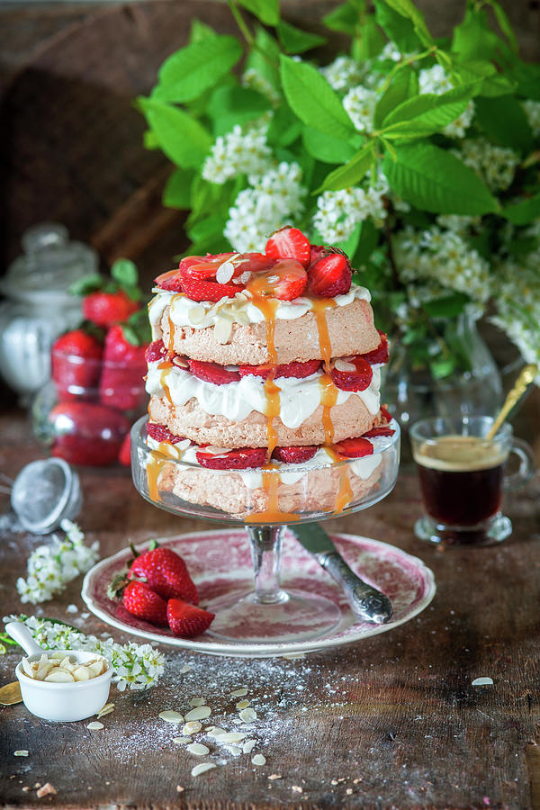 Brown Sugar Cake With Meringue And Strawberry Photograph by Irina Meliukh
