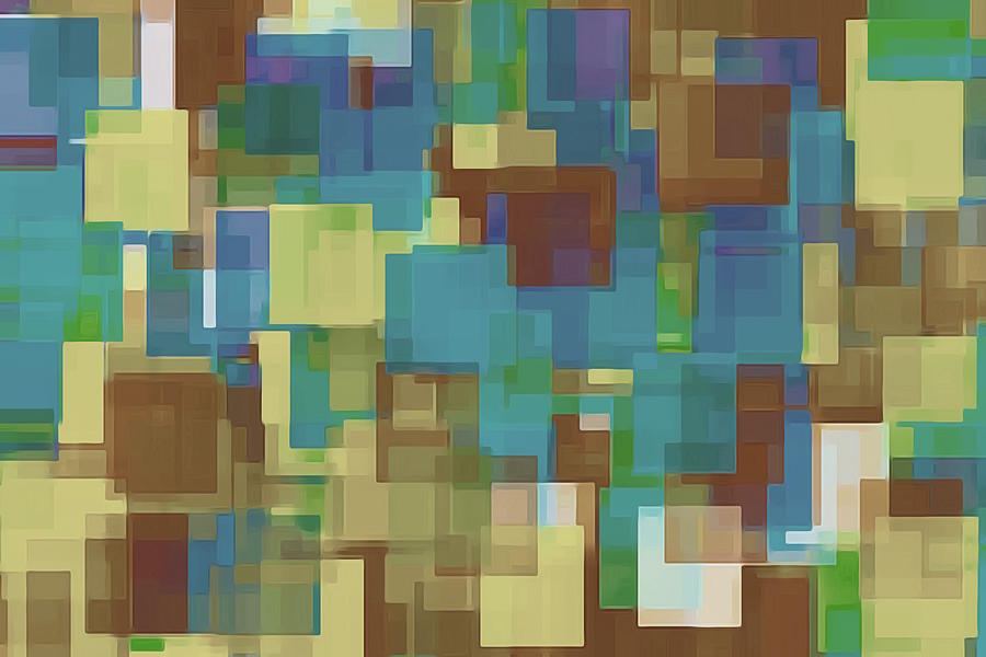 Brown Yellow And Blue Square Pattern Abstract Background Painting
