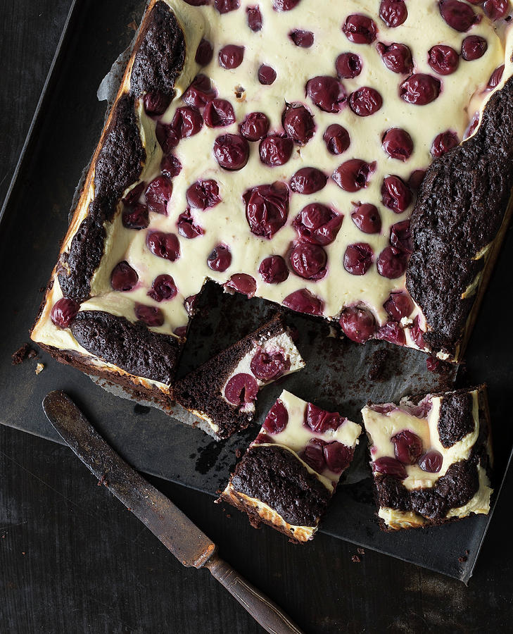 Brownie Cheesecake With Sour Cherries Photograph by Emma Friedrichs