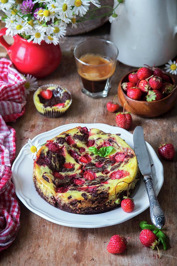 Brownie Cheesecake With Strawberries Photograph by Irina Meliukh