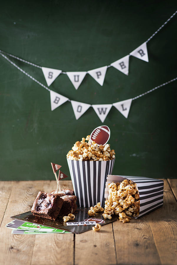 Brownies And Popcorn For A Super Bowl Party Photograph by Fotografie-lucie-eisenmann